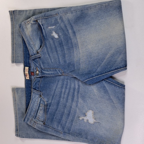 l.e.i. Ashley Low Rise Slim Boot Distressed Lite Blue Jeans Junior Size 17 Short - Picture 3 of 17